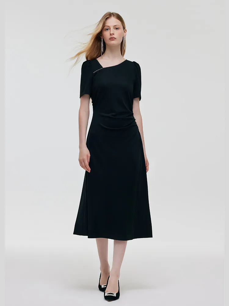 Acetate Asymmetric Neck Women Midi Dress - Goelia Singapore Acetate Asymmetric Neck Women Midi Dress - Goelia Singapore