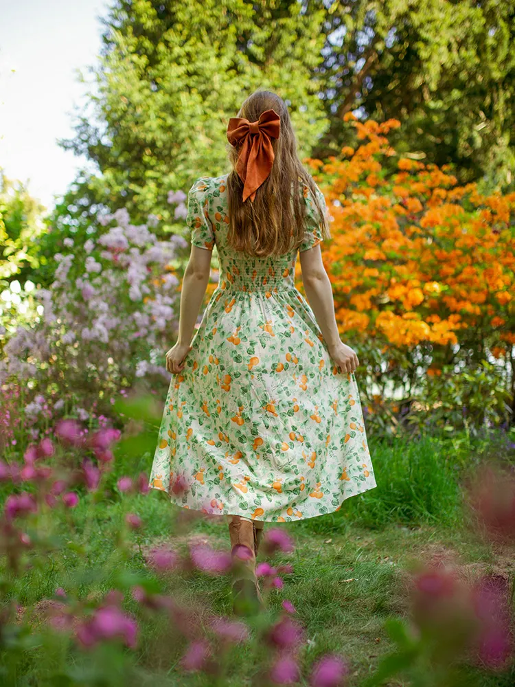 Cotton Gathered Waist Floral Print Women Maxi Dress - Goelia Singapore