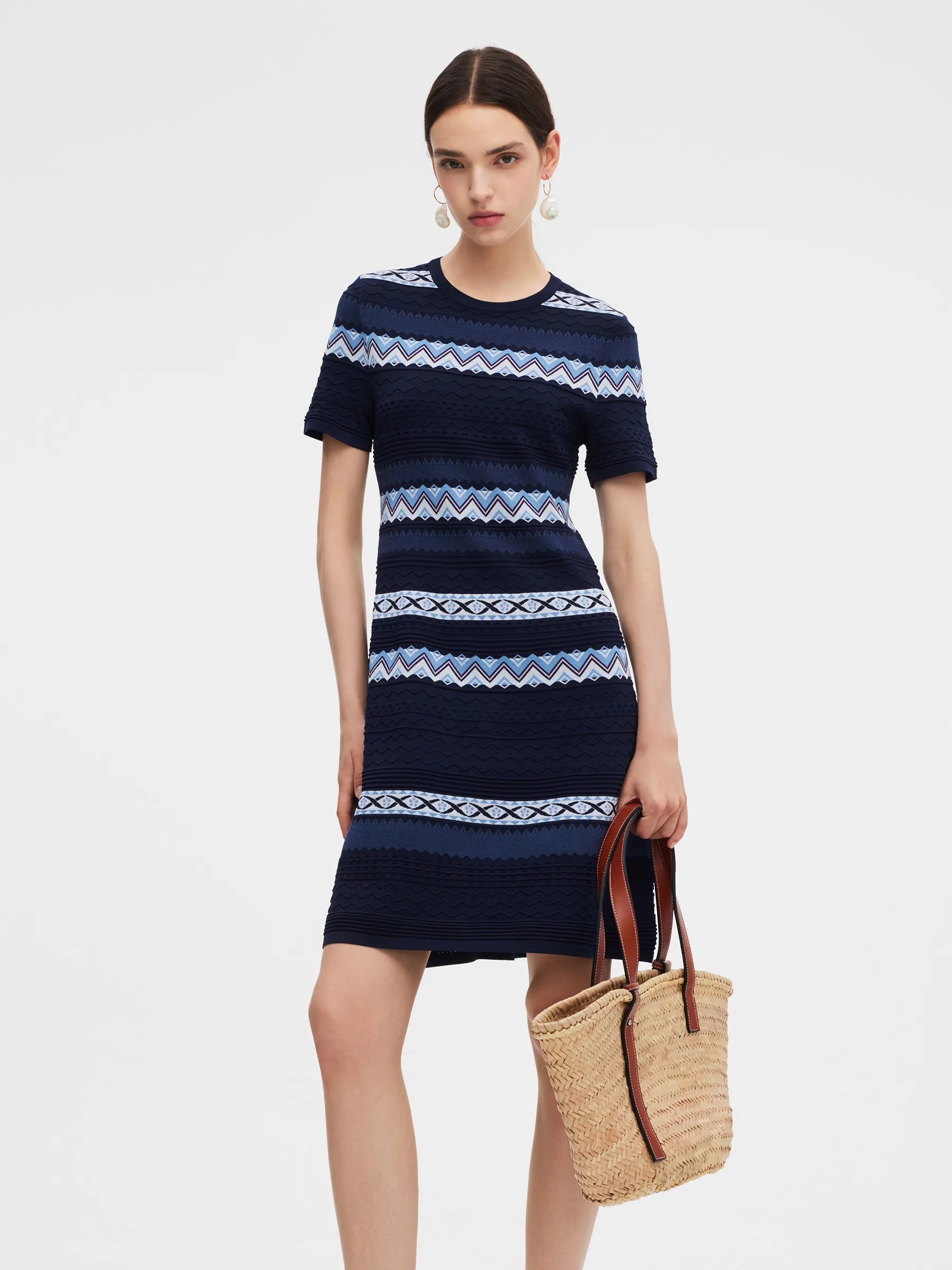 Multicolored Jacquard Women Knit Mini Dress - Goelia Singapore Multicolored Jacquard Women Knit Mini Dress - Goelia Singapore