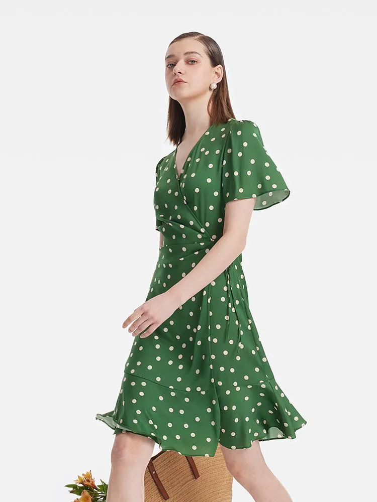 green silk polka dot dress Draper James Women's Maybelle Belted Midi Dress - Blue