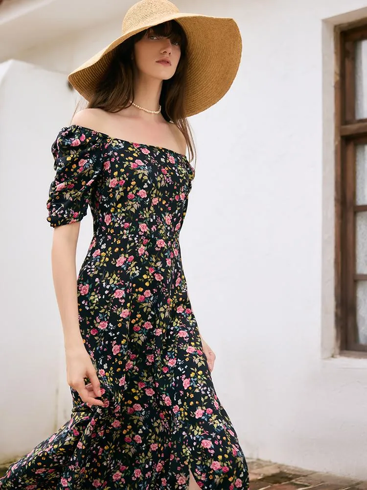 floral maxi dress singapore Mulberry Silk Rose Print Women Maxi Dress