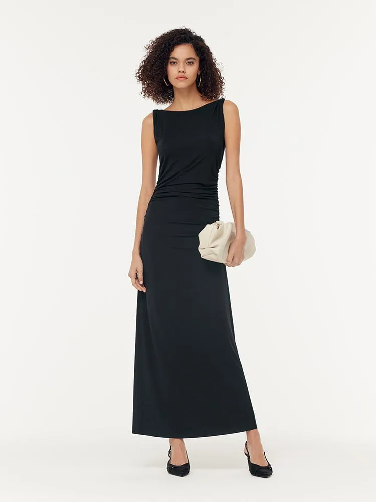 Modal Gathered Waist Women Vest Maxi Dress - Goelia Singapore