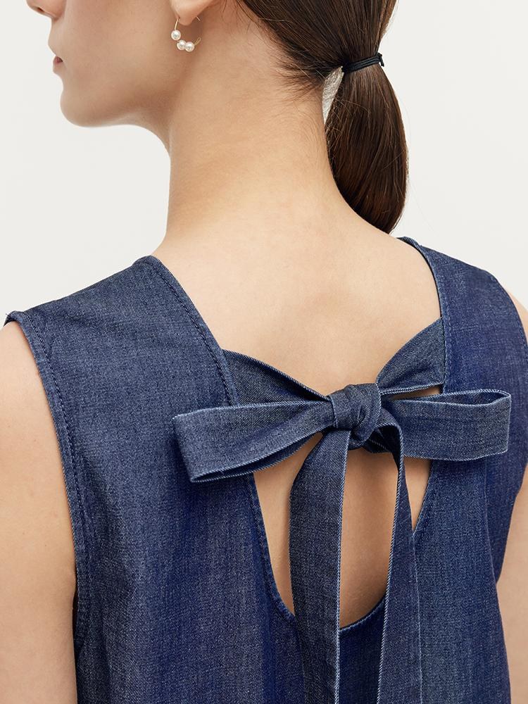 Lyocell Denim Gathered Waist Stretch Women Midi Dress
