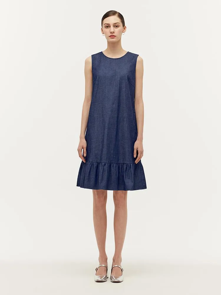 Lyocell Denim A-Line Women Midi Vest Dress - Goelia Singapore