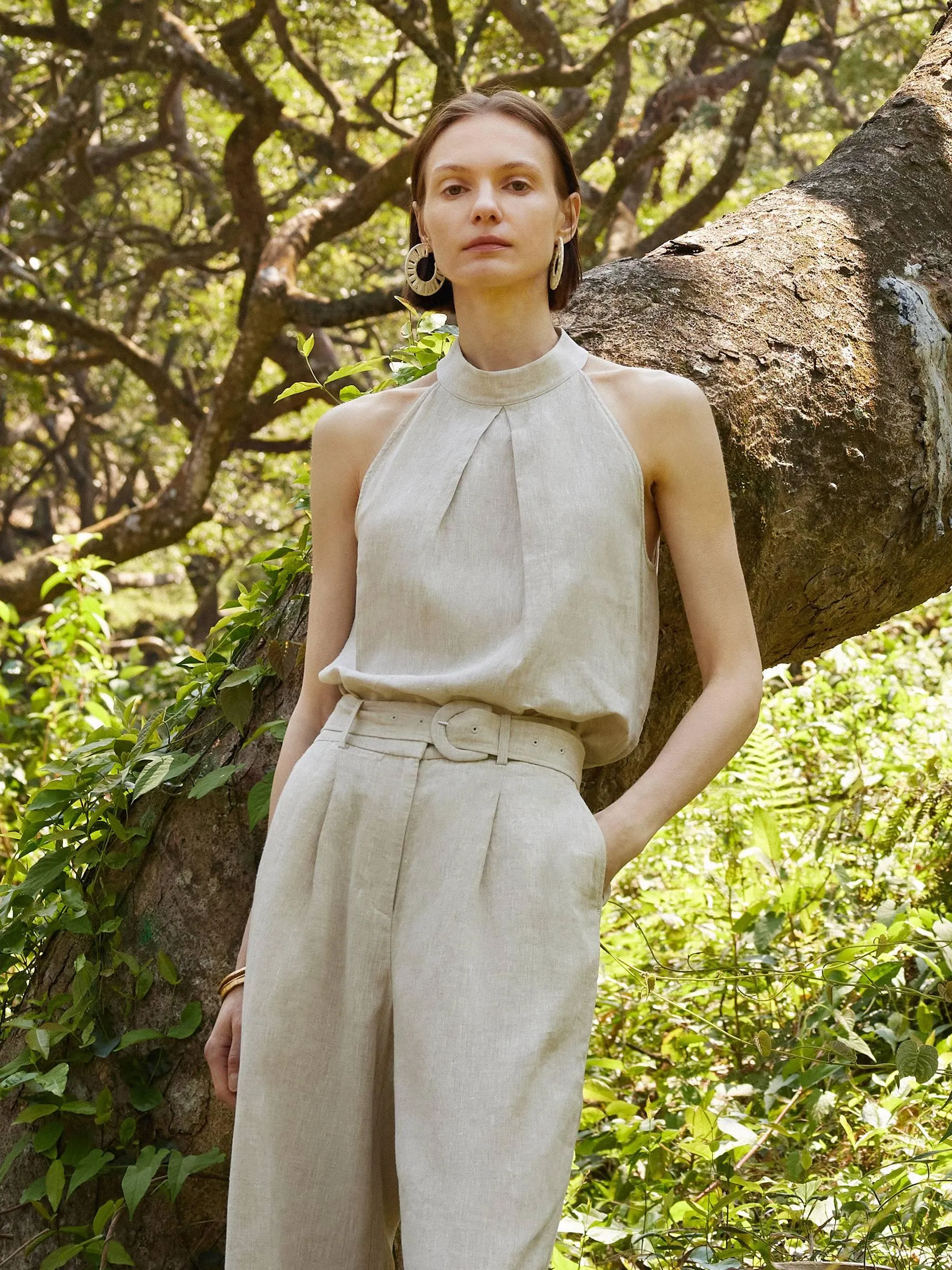 100% Linen Women Halter Tank Top - Goelia Singapore