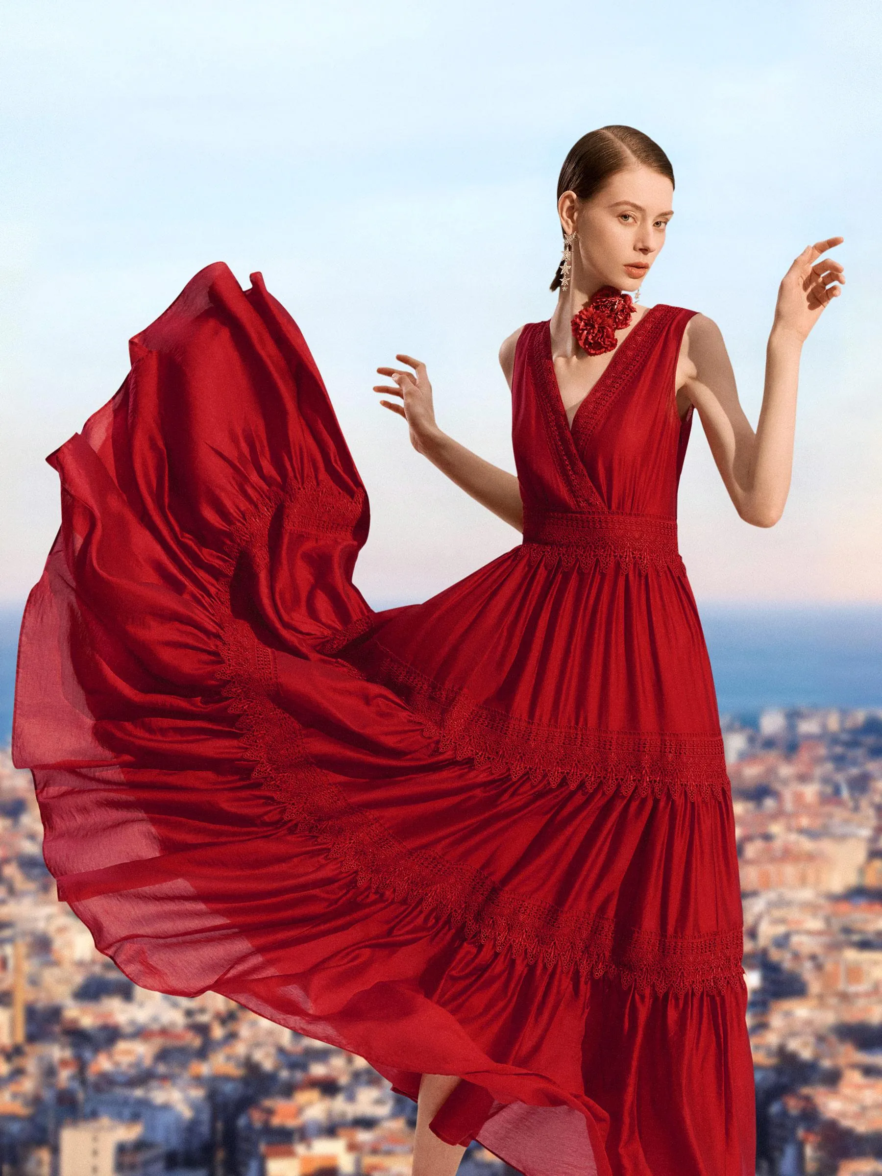 lace dress singapore Lace Square Neck Fit & Flare Maxi Dress