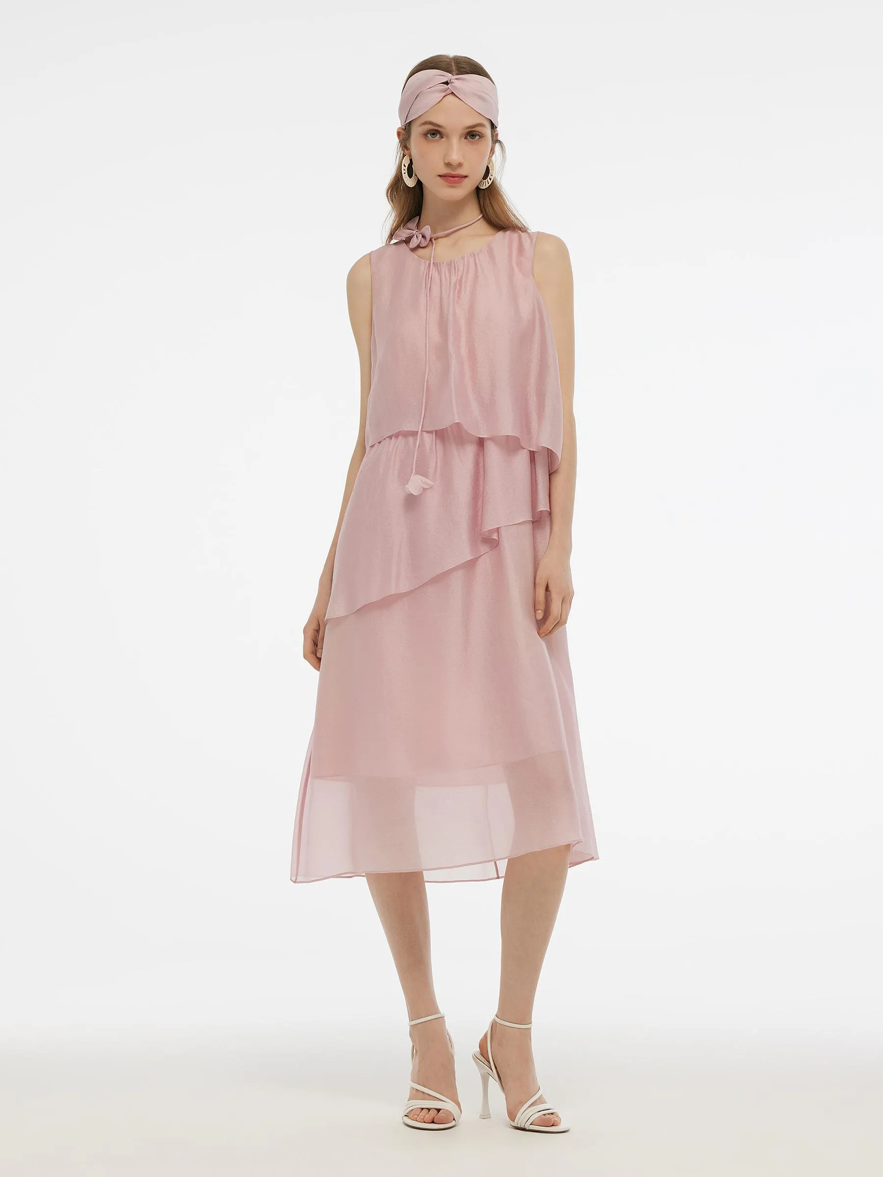 Ruffle Women Tiered Vest Midi Dress With Hairband And Bowknot Choker -  Goelia Singapore