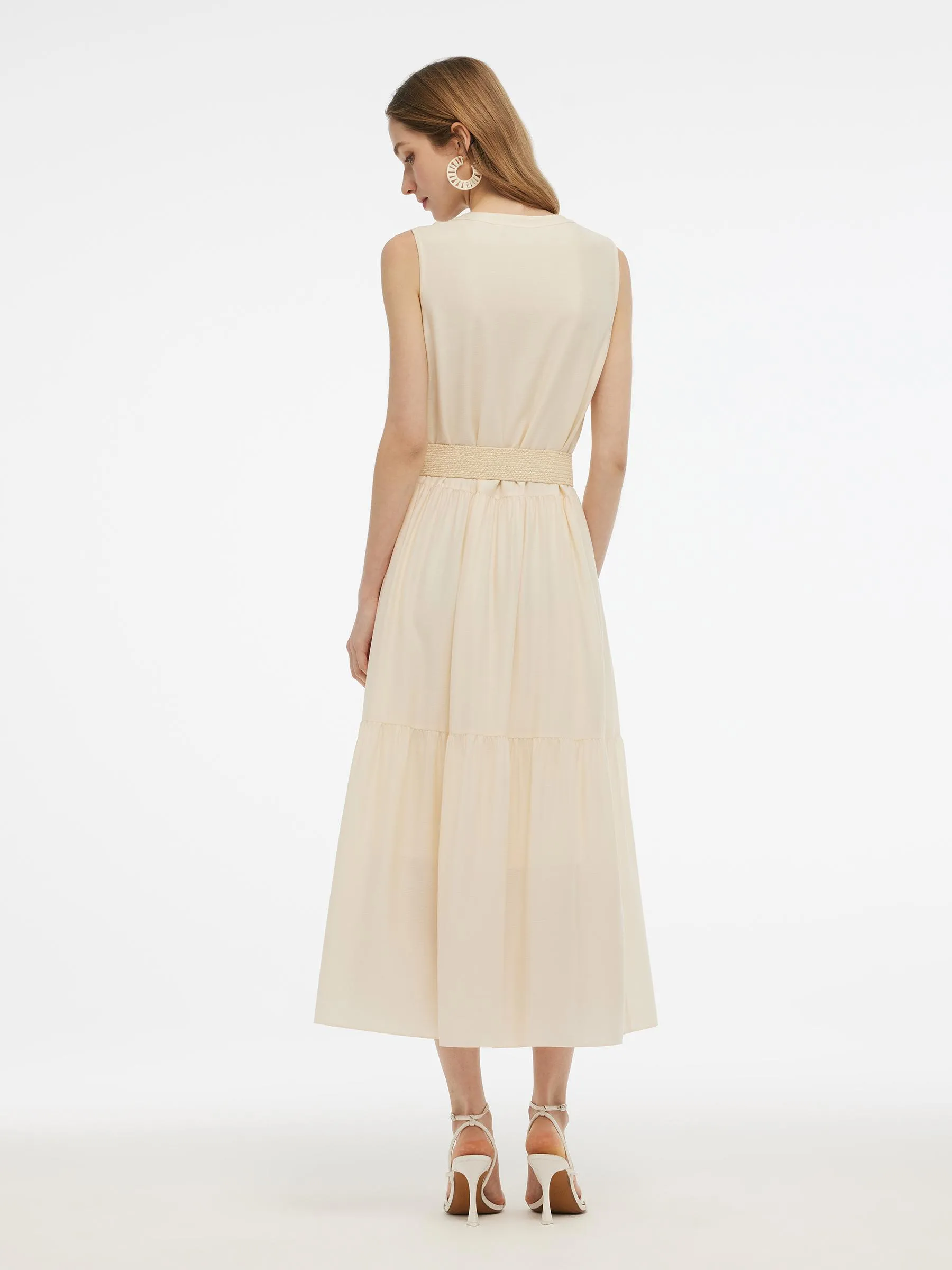 Acetate Blend Loose Fit Women A-Line Maxi Vest Dress With Belt - Goelia  Singapore