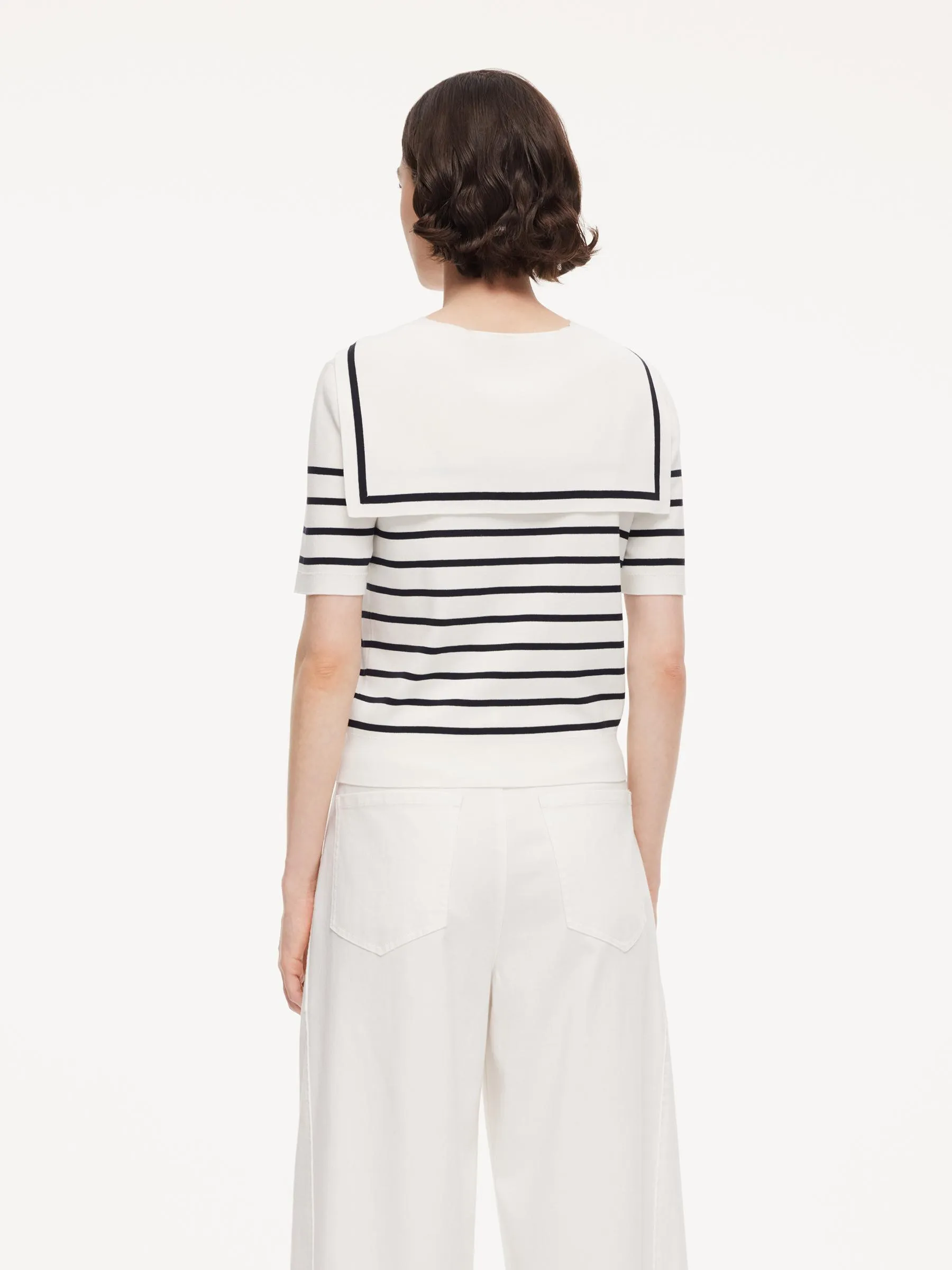 Lyocell Blend Stripe Women Knit Top With Detachable Sailor Collar